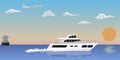 Luxury summer yacht. Flat color style vector illustration.