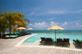 Luxury swimming pool near ocean, Maldives, Kuredu Royalty Free Stock Photo