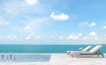 Luxury swimming pool terrace with sea view 3d render