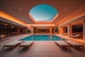 Luxury swimming pool in a villa at night. generative ai Royalty Free Stock Photo