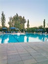 Luxury swimming pools in a modern hotel sunny morning Greece Rhodos