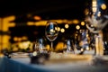 LUXURY TABLE SETTINGS 2019 for fine dining with and glassware, beautiful blurred background. For events, weddings. Preparation f Royalty Free Stock Photo