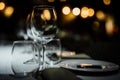 LUXURY TABLE SETTINGS 2019 for fine dining with and glassware, beautiful blurred background. For events, weddings. Preparation f Royalty Free Stock Photo