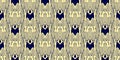 Luxury Tapestry Pattern. Indigo Golden Seamless Wallpaper. Royal Blue Baroque Texture. Geometric Brocade Design. Abstract Textile