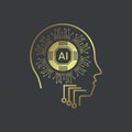 A Luxury technology vector element. artificial intelligence icon. A gold head of AI icon, and premium symbol of AI. An elegrant on