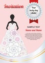 Luxury template wedding poster, greeting card. Bride in dress with white flowers. Place for your text or congratulations Royalty Free Stock Photo