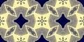 Luxury Textile Texture. Royal Blue Seamless Kaleidoscope. Indigo Golden Damask Pattern. Geometric Brocade Print. Fashion Tapestry