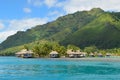 Luxury thatched roof honeymoon bungalows in French Polynesia