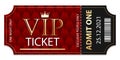 Stub black and red VIP admission ticket template with golden glittering VIP sign. Royalty Free Stock Photo