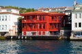 Luxury and traditional mansion red and white by the sea in the Bosphorus, Turkey Istanbul June 22 2019