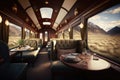 luxury train, with plush seats and elegant dining car, speeding through scenic landscape Royalty Free Stock Photo