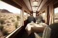 luxury train, with plush seats and fine dining, traveling through scenic natural landscape Royalty Free Stock Photo