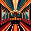 Luxury train railway travel, elegant retro vintage art deco illustration