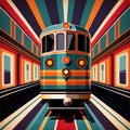 Luxury train railway travel, elegant retro vintage art deco illustration