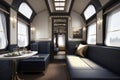 luxury train with sleek and modern design, featuring minimalist interiors and sleek furnishings