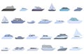 Luxury trip boat icons set cartoon . Cruise sea ship