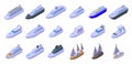 Luxury trip boat icons set isometric vector. Large cruise ship