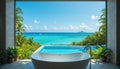 Luxury Tropical Bathroom with Ocean and Infinity Pool View Royalty Free Stock Photo