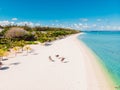 Luxury tropical beach in Mauritius. Beach with palms and clear ocean. Aerial view Royalty Free Stock Photo
