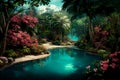 A luxury tropical resort pool in spring time. Concept illustration Royalty Free Stock Photo