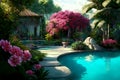 A luxury tropical resort pool in spring time. Concept illustration Royalty Free Stock Photo