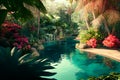A luxury tropical resort pool in spring time. Concept illustration Royalty Free Stock Photo