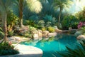 A luxury tropical resort pool in spring time. Concept illustration Royalty Free Stock Photo