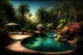 A luxury tropical resort pool in spring time. Concept illustration Royalty Free Stock Photo