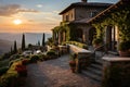 luxury tuscan style villa with great view at sunset Royalty Free Stock Photo