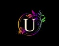Luxury U Letter Floral Design. Colorful Urban Swirl U Logo Icon