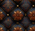 Luxury Upholstery Texture Dark Blue Gold Damask Pattern Royalty Free Stock Photo