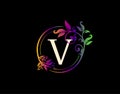 Luxury V Letter Floral Design. Colorful Urban Swirl V Logo Icon