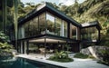 Luxury villa high class architecture in green rainforest with large glass windows Royalty Free Stock Photo