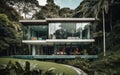 Luxury villa high class architecture in green rainforest with large glass windows Royalty Free Stock Photo