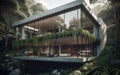 Luxury villa high class architecture in green rainforest with large glass windows Royalty Free Stock Photo