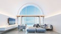 Luxury villa house on the beach sea view interior modern design - 3D rendering Royalty Free Stock Photo