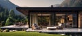 Luxury Villa with Mountain Views: Modern Minimalist Glamping. Generative ai Royalty Free Stock Photo