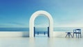 Luxury villa resort gate door to sea view - Santorini island stlye - 3D rendering