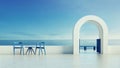 Luxury villa resort gate door to sea view - Santorini island stlye - 3D rendering