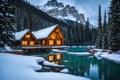 Luxury villas in the Swiss Alps with lake views in winter. Royalty Free Stock Photo