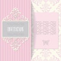 Luxury vintage frame on damask seamless background. Venetian royal style. Wedding invitation template Royalty Free Stock Photo