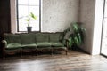 Luxury vintage green couch in the room. Antique wood sofa couch. Classical style armchair. Royalty Free Stock Photo