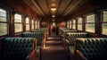 Luxury vintage interior of train wagon with comfort seats. Generative AI Royalty Free Stock Photo