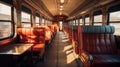 Luxury vintage interior of train wagon with comfort seats. Generative AI Royalty Free Stock Photo