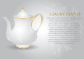 Luxury and vintage white ceramic tea pot in 3d and vector advertising design. Royalty Free Stock Photo