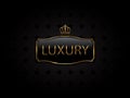 Luxury, vip black glass label with golden frame and crown. Premium, exclusive, luxury badge on certificate, royal award. Template