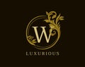 Luxury W Letter Floral Design. Circle Royal W Vintage Logo Icon Royalty Free Stock Photo