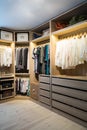 Luxury walk in closet / dressing room with lighting Royalty Free Stock Photo