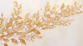 Luxury wall design bas-relief with stucco mouldings. Branch with golden leaves. Plant element. Generative AI. Illustration for Royalty Free Stock Photo