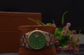 Luxury watch decorated with diamonds and jade,